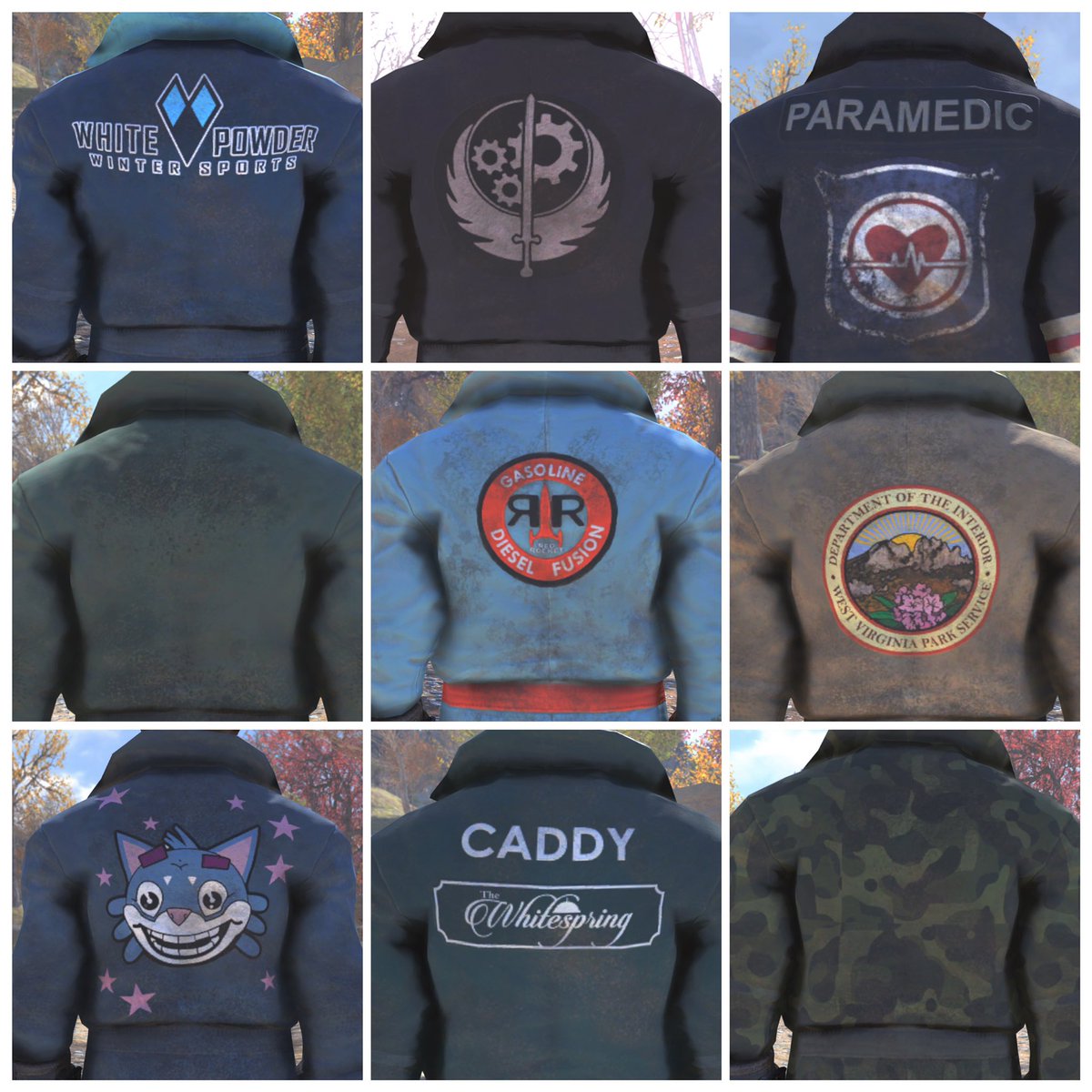 Fallout76 B O S ジャンプスーツ ホワイトパウダーのジャンプスーツ ホワイトスプリングジャンプスーツ フォレストカモジャンプスーツ レスポンダー消防隊員ジャンプスーツ メカニックジャンプスーツ カムデンパークジャンプスーツ パークレンジャージャンプ Fallout76 B O S ジャンプスーツ ホワイトパウダーのジャンプスーツ ホワイトスプリングジャンプスーツ フォレストカモジャンプスーツ レスポンダー消防隊員ジャンプスーツ メカニックジャンプスーツ カムデンパークジャンプスーツ パークレンジャージャンプ