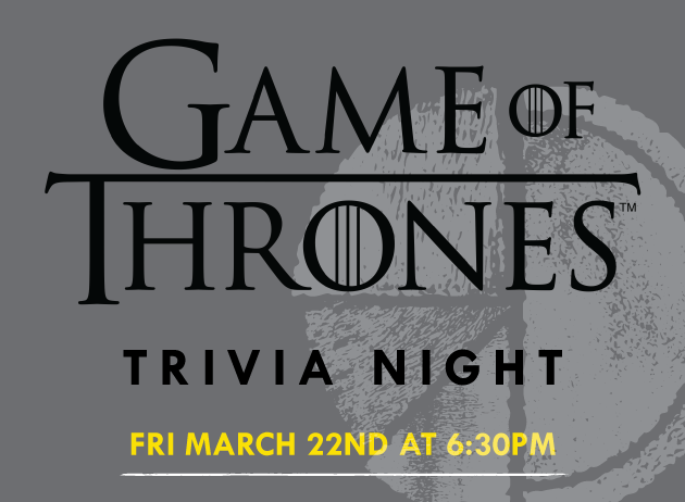 HugosPizzaSTL's tweet photo. Only one spot left for our free Game of Thrones trivia night on Friday, March 22nd! Register your team today before we're officially sold out.

https://t.co/4UfoAjzoAf https://t.co/HtRUODFAuq