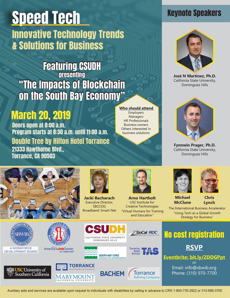 SouthBayWIB's tweet photo. Two more days! Remember to reserve your spot at https://t.co/nVDTySrDuT
Learn more about the latest trends in Blockchain technology and emerging companies in the field. March 20th
#SouthBayEconomy #blockchain #business #InnovativeTechnology https://t.co/WLRZgTe0h4
