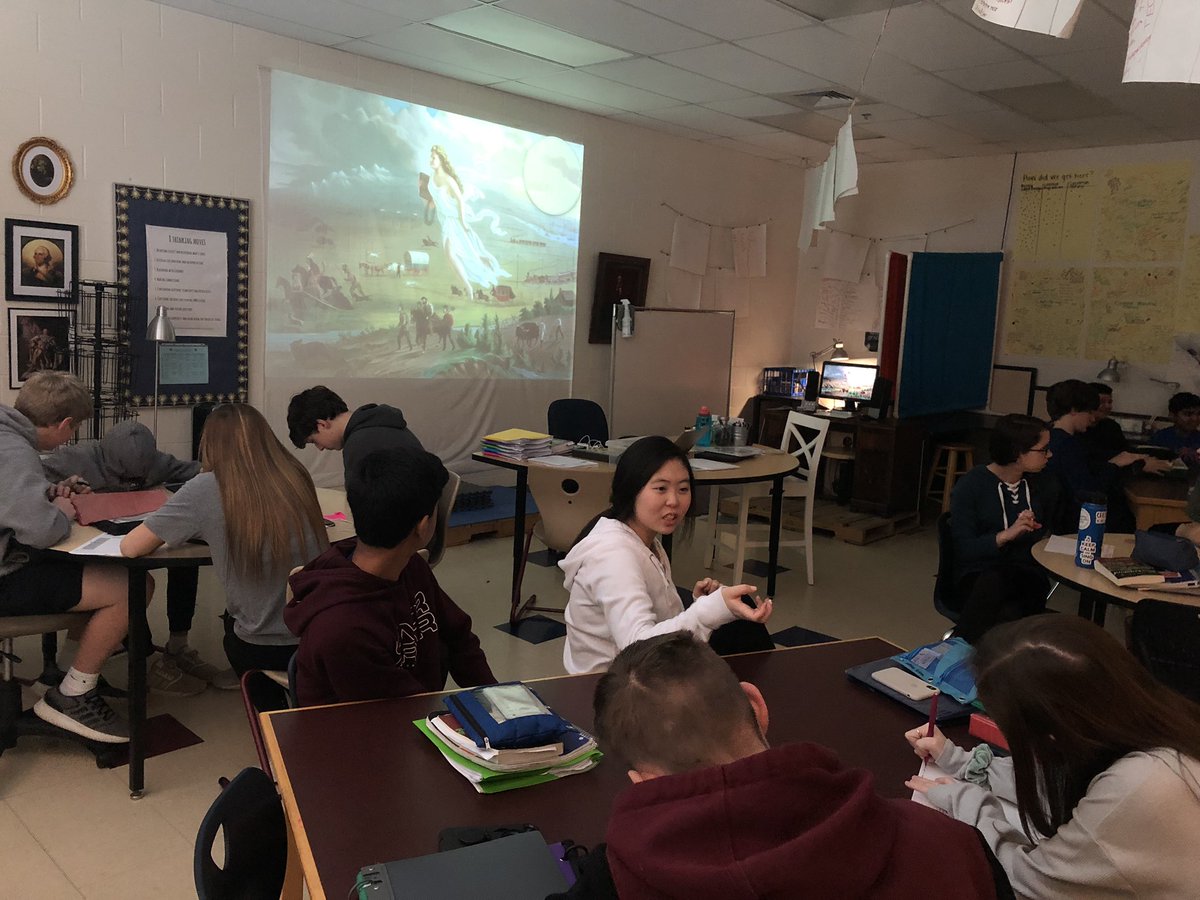 MrShoaf25's tweet photo. Ss used #ODIP routine from the @columbusmuseum to kickoff #westwardexpansion - great conversations around the use of art to influence history and romanticize time periods. @RealJenLehe @CindyMFoley thanks for modeling such a great routine! https://t.co/HEvDQZWCVy