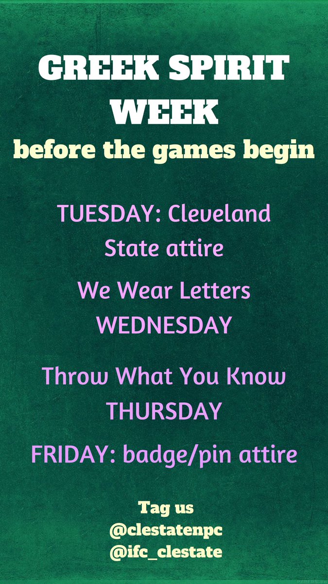 clestatenpc's tweet image. starting tomorrow, get into the Greek week spirit💚