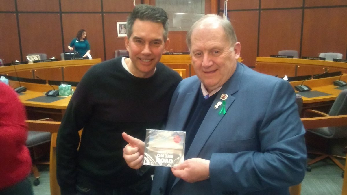 Thanks to <a href="/WilmotTownship/">Wilmot Township</a>'s Mayor Les Armstrong for supporting us and buying one of our On the Road CDs! Here he is with one of our star performers, Tim Louis.