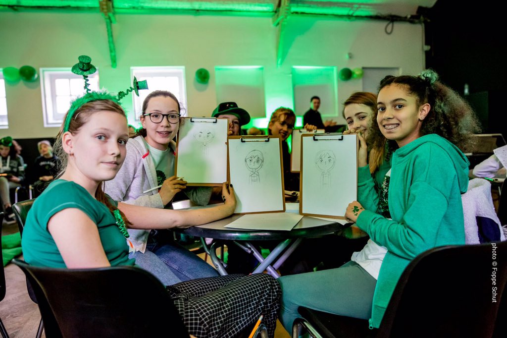 StPatricksAms's tweet photo. Sunday arrived with the greenest of hues at #StPatricksFestival 2019 (day#3) &amp; we were treated to fantastic insights into creativity. Awesome results by our young guests during the animation workshop with Rory Conway! (photos by Foppe Schut) 2/2 #StPatricksFestAms #SPF19Ams #fun https://t.co/YGoYDCyf39