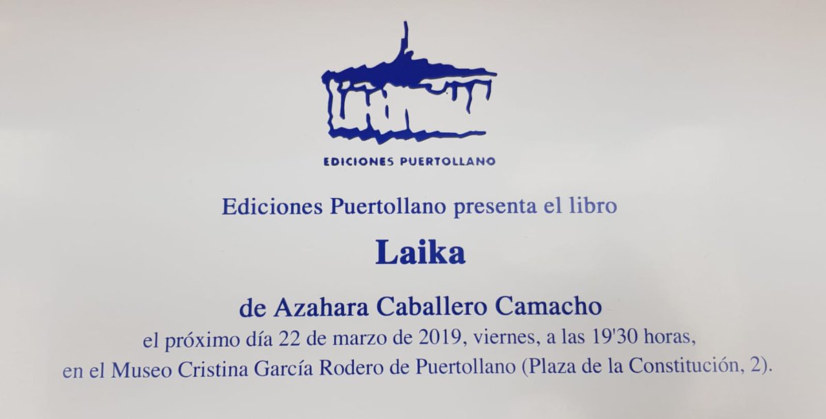 HuellasProte's tweet photo. No os perdáis la presentación del libro «Laika». Una preciosa historia contra el maltrato y abandono anima, escrita por nuestra compañera Azahara Caballero.
Os esperamos!!🐶😺
Viernes 22 a las 19:30 en el museo Cristina García Rodero de Puertollano (Plaza Constitución 2) https://t.co/tf2iYV7l6Z
