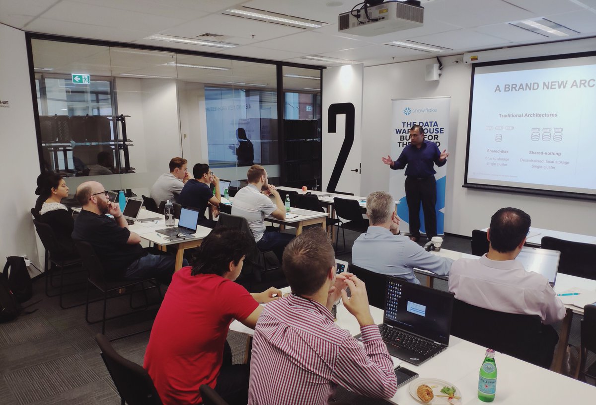 CloudTenAus's tweet photo. Sadequl from Cloudten demonstrates how you can use @Snowflake to run large queries in a fraction of the time with simple SQL. #zerotosnowflake #Snowflake #workshop #bigdata #datalake #cloudcomputing #datawarehouse https://t.co/MFhuAbG0yN
