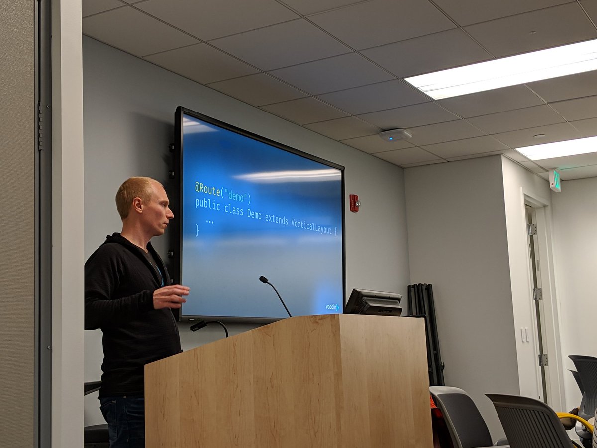 prpatel's tweet photo. .@marcushellberg giving a presentation on
"Reactive web apps in Java with Spring Boot, Project Reactor, and Vaadin"
At #TriJUG #RDU https://t.co/RgtdeD75bZ