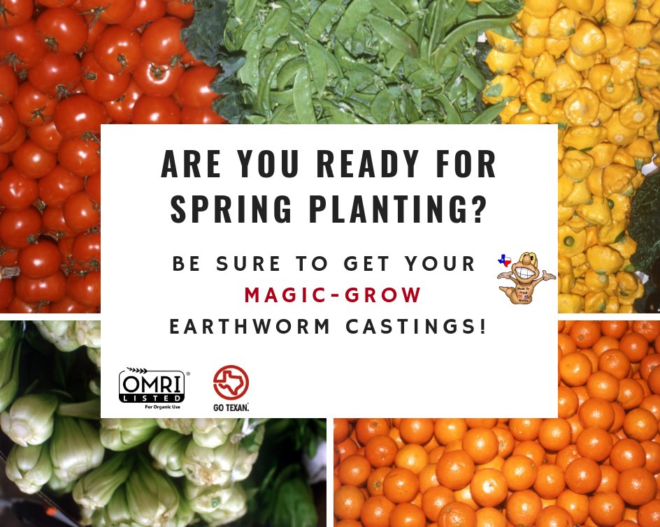 magicwormranch's tweet image. Be sure to add MAGIC-GROW earthworm castings to your soil! This week we’re at @RiceFarmersMkt Tues &amp;amp; @MarketTomball Sat #wormcastings #soilamendments #organic #nutrientrich #microbes #feedyoursoil #soilfoodweb #planthealth #garden #landscape #wormpoop #spring #local #omrilisted