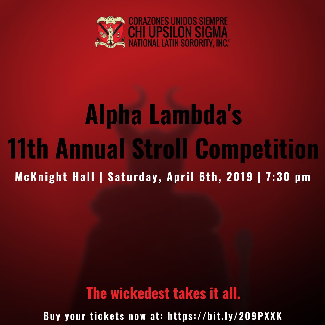 Don’t miss out on the wickedest night of the year! Join the Alpha Lambda Chapter for the 11th annual stroll competition! This years theme is Year of the Villain🦹‍♀️🦹‍♂️ Come out and watch different organizations battle for a $350 grand prize! 

Tickets are on sale now for $12!