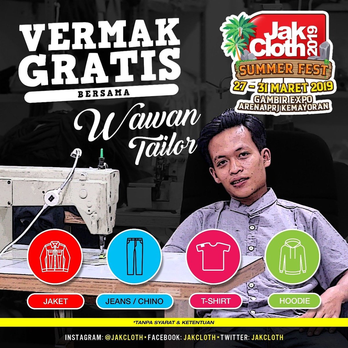 Wawan Tailor balik lagi ni guys!
beli celana mau di Vermak dikit? Bisaaa!
Vermak Gratis di JakCloth Summer Fest 2019 !
Cuma buat kamuu 😚🤣
#vermakgratis #jakclothsummerfest2019