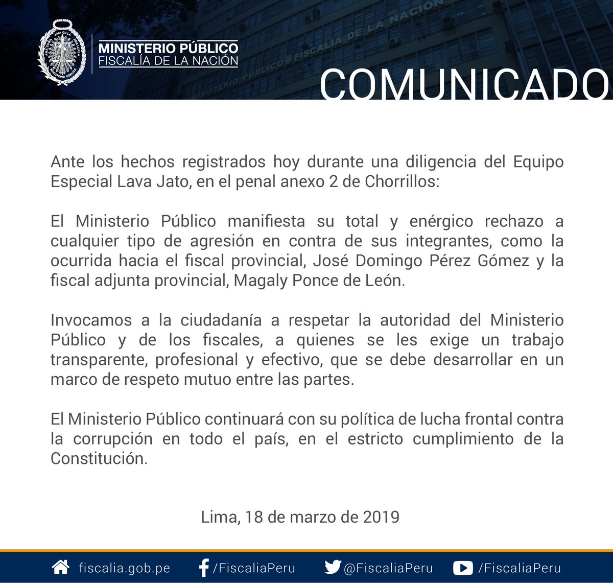 FiscaliaPeru's tweet image. #Comunicado del Ministerio Público.