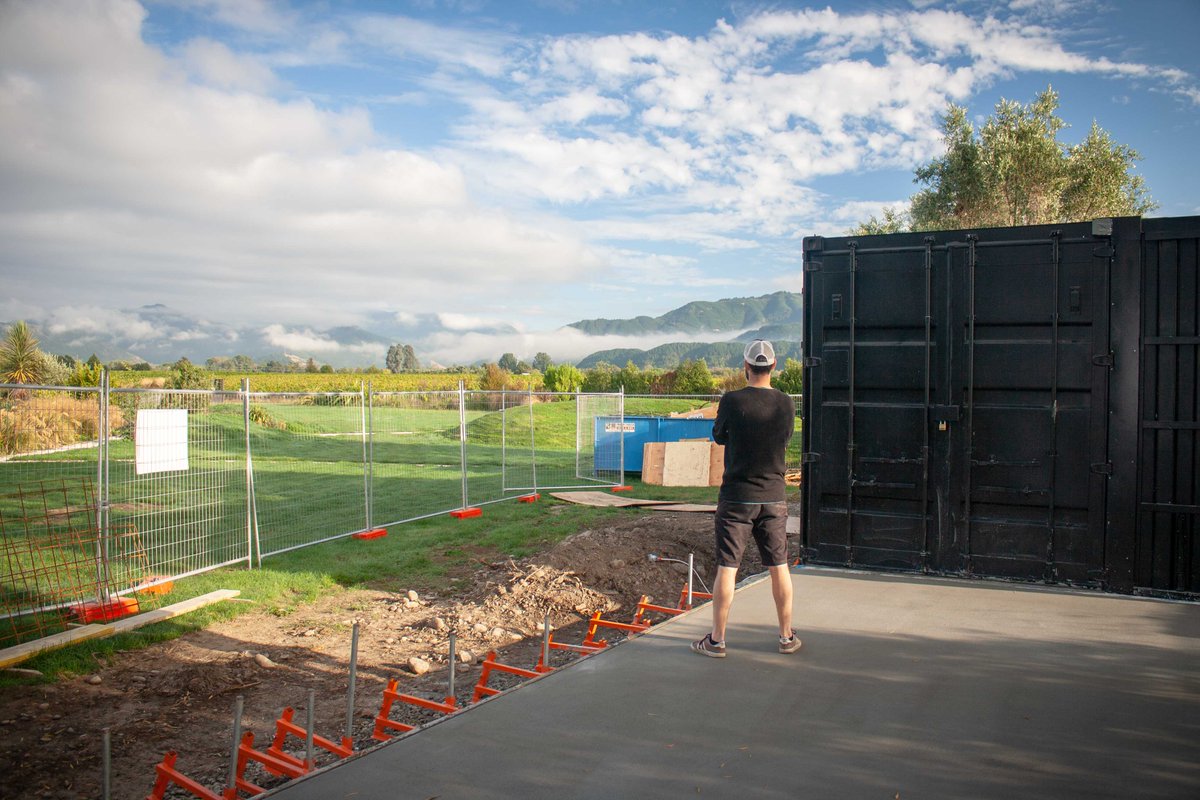 Appreciating the morning view from the new loading pad.⁣
⁣
Today we begin the cedar cladding on the containers, tomorrow the first floor and external stairs arrive.⁣
⁣
#ViewFromTheOffice #ElementalDistillers #OpeningSoon #MorningVista #OnlyMarlborough