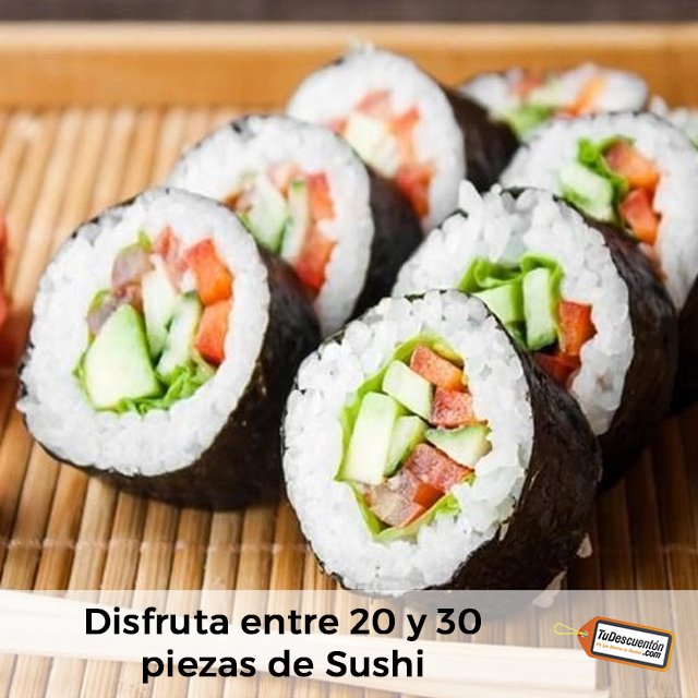 Deléitate y disfruta entre 20 y 30 piezas de sushi y haz combinaciones increíbles entre los diferentes roles que Sushi Club te ofrece. ¿Quieres saber más? Ingresa en tudescuenton.com para más información. #TuDescuenton