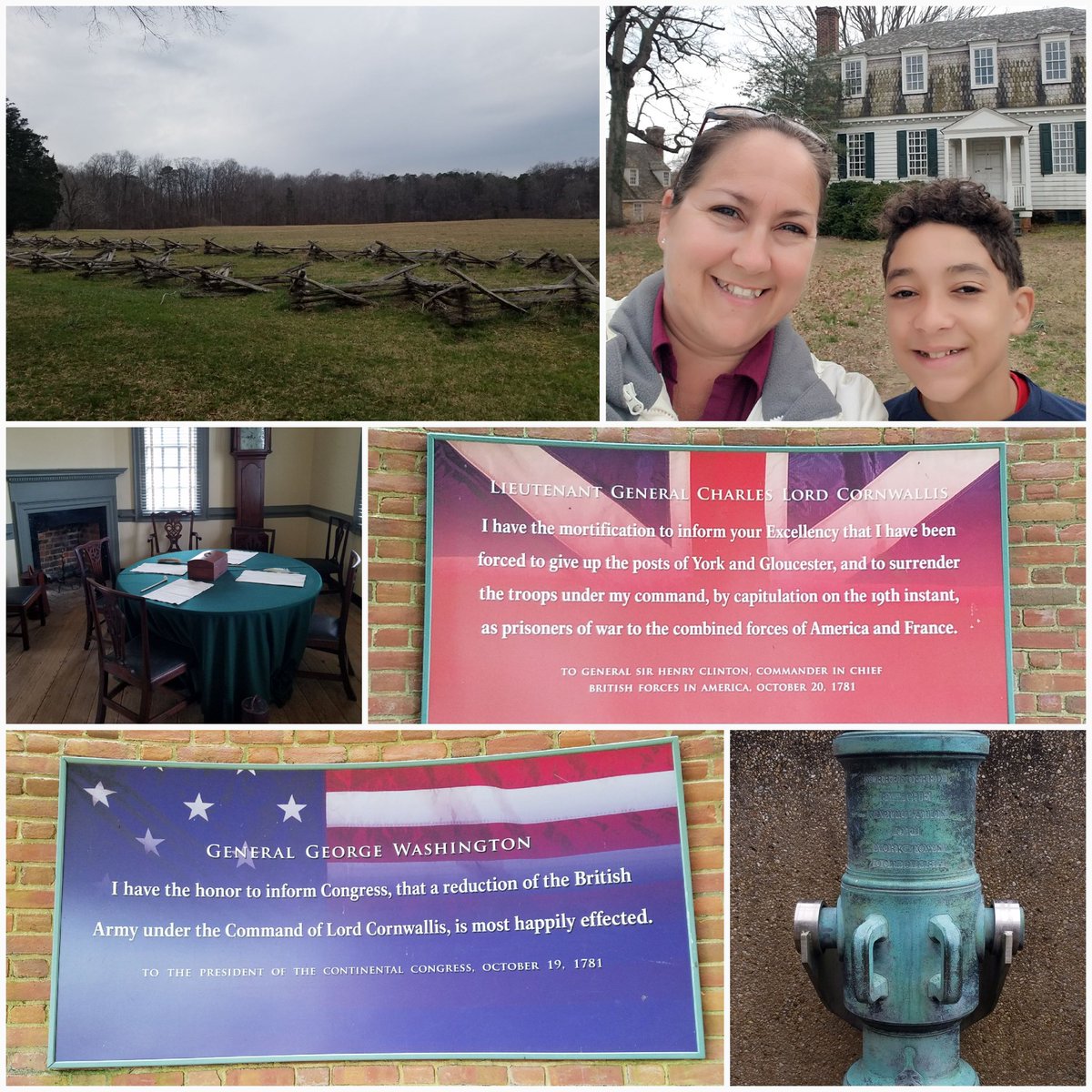 nina_andrew2006's tweet photo. Last Stops today. The house where Cornwallis's reps negotiated the terms of the British surrender to General Washington. Also went to Surrender field where the British had to officially lay down their weapons and the rest.... is HISTORY, I couldn't resist ๐. #VCSSpringBreak2019 https://t.co/qAvwwN3R1F