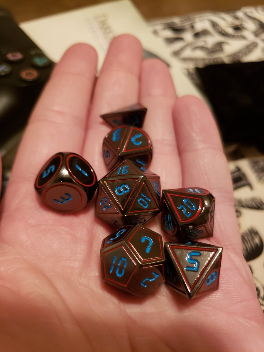GrumpkinSnark's tweet photo. New Dice Alert! @DarksilverForge #DarkAlpha #DnD #dungeonsanddragons @SaraByrd20 @ThomasRB83 @MistressZero @TychoBrahe @mattcolville @JoeManganiello @liqquidfire https://t.co/JKd3rNGvXb