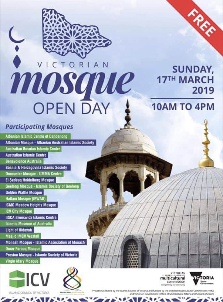 If you’re in Victoria and near a mosque today, head along! It’s friendly and welcoming, they’re definitely not trying to force their beliefs on you. It’s about community and unity. They really appreciate the support.
