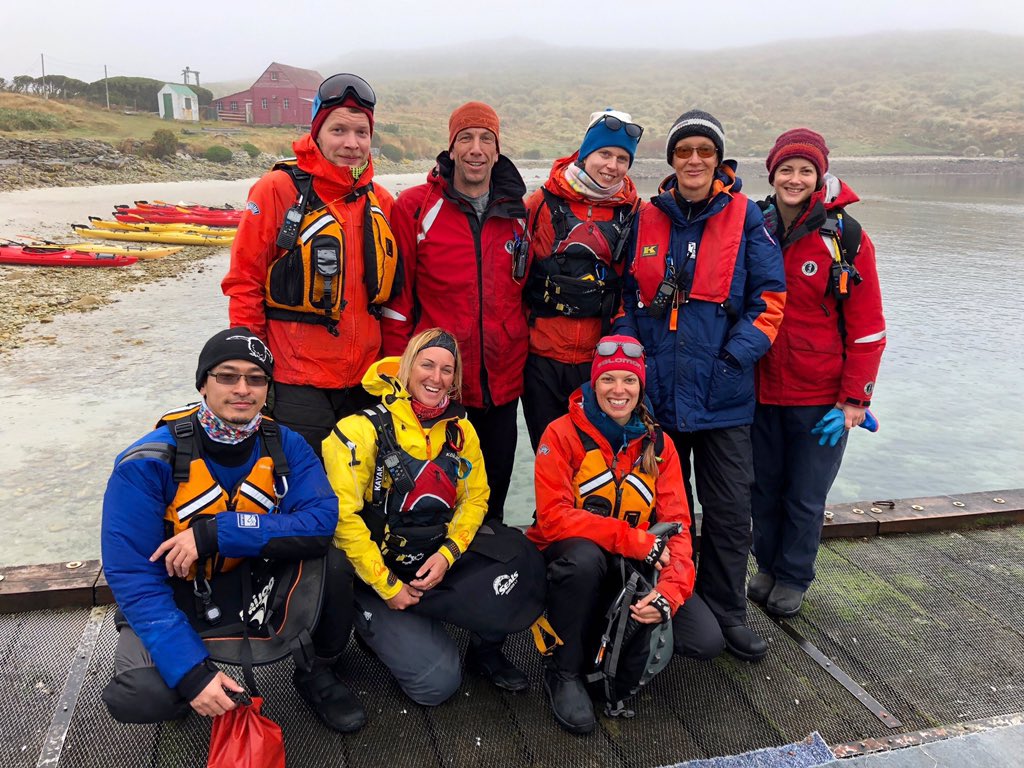 WhiteFalklands's tweet photo. Sea Spirit spent a  foggy morning with us, bringing our  cruise season to a close. With visibility reduced to a 100 metres  it was a challenge keeping track of everyone.  It was great working with  Poseidon Expeditions team, led  by Ab Steenvoorden. #wildwestpoint #foggydays https://t.co/ocpafqrP3L