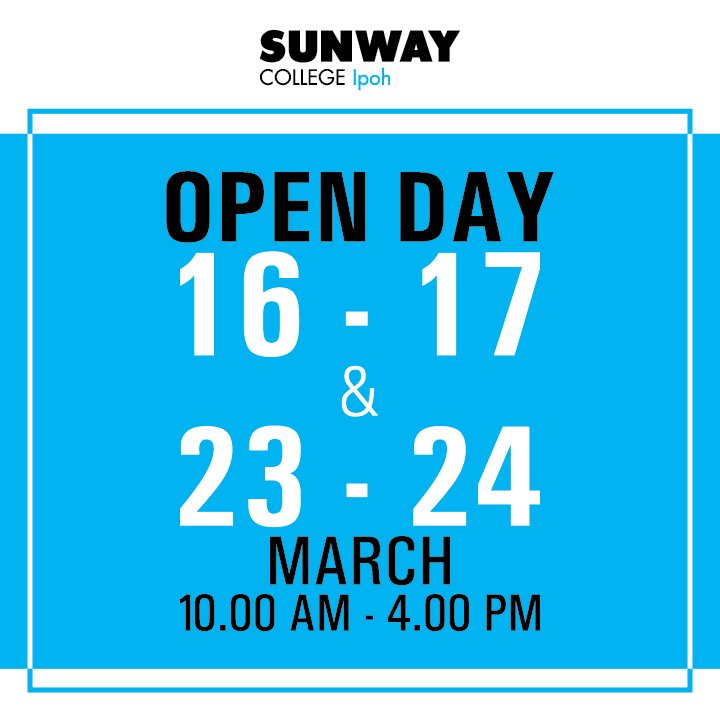 sunwaycol_ipoh's tweet photo. Today's the day! Let's meet up to discover your future! Exciting activities, Programme enquiry and enrolment await. #SunwayCollegeIpoh #OpenDay #2019Intakes #ProgrammEnquiry #ProgrammeEnrolment #PathwaytoaBrighterFuture https://t.co/vIVx70zJwN