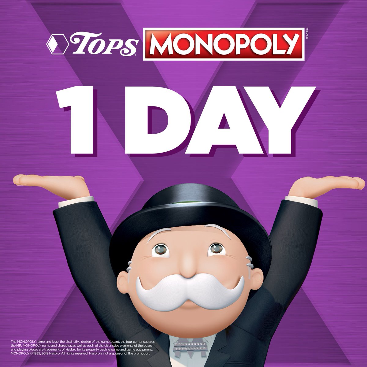 TopsMarkets's tweet photo. The clock is ticking, 1 DAY until TOPS Monopoly, Rip It &amp; Win It! We've made it EASIER than ever to WIN instantly! NO GAMEBOARD this year, just shop, rip and win! Cars, cash, food, and over 3 MILLION instant win prizes are up for grabs starting TOMORROW. #TopsMonopoly https://t.co/d6RSxdizO0