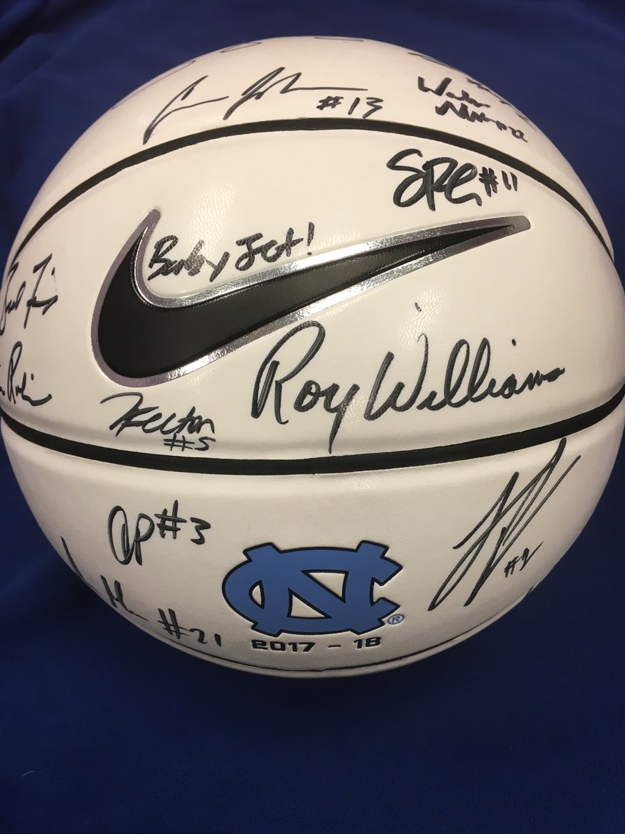Calling all UNC Tar Heel fans! Don't miss your chance to take home this basketball signed by Hall of Fame coach Roy Williams and his 2017-2018 team. Join us April 6th for your chance to win. Go Heels!