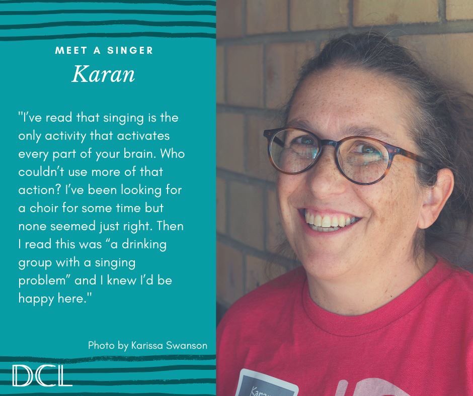 Meet Karan! Karan is usually the first one at rehearsal with a drink in hand! 🍷She sings in the alto section and has been with DCL since Opening Weekend! To sing with Karan, register for our next cycle of DCL. Rehearsals start 4/1 at <a href="/MileHighSpirits/">Mile High Spirits</a> 

#denverchoir #denversings