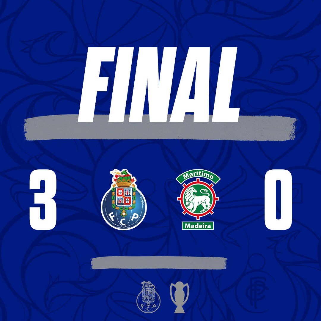 FCPorto's tweet photo. ⏱Final de Jogo / End of the match / Final del Partido

🔵⚪FC Porto 3–0 CS Marítimo 
57' [1-0] ⚽ Alex Telles
72' [2-0] ⚽ Militão
88' [3-0] ⚽ Brahimi

#FCPorto #FCPCSM #estadiododragao https://t.co/37dZDAQWIy