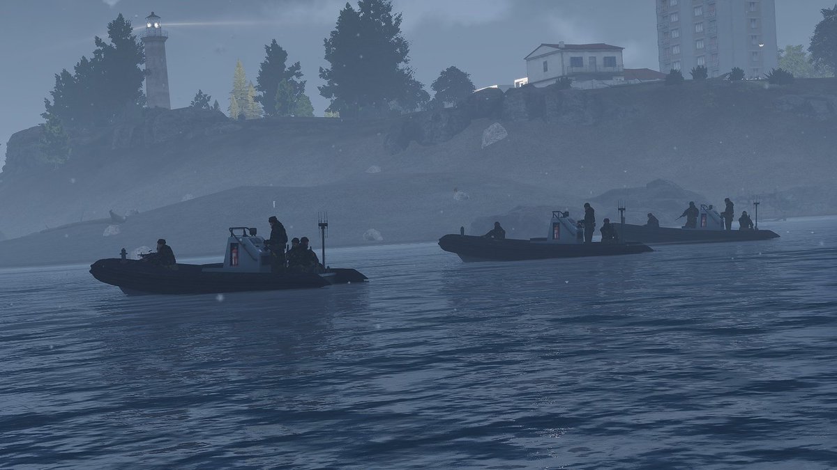 SonixApache's tweet photo. Tonight on Broma: Special Boat Squad members infiltrate hostile territory. 3 destroyed AA guns later, the VIP gets loaded onto a chopper while a second team takes out the enemy commander. With only minor casualties! #arma3 https://t.co/lw5WJzdeOA