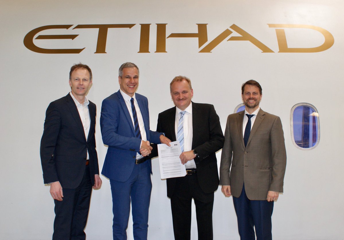 MarkusGlasser's tweet photo. Do you know what Eos and Etihad Airways Engineering signed ?

This Agreement is part of Etihad‘s Vision to print 60% of an Airplane Cabin in 6 years.

Thomas Weitlaner, Markus Glaßer, both EOS, Bernhard Randerath and Stephan Keil, both Etihad Airways Engineering.
#3Dprinting https://t.co/LyztSMgSP7