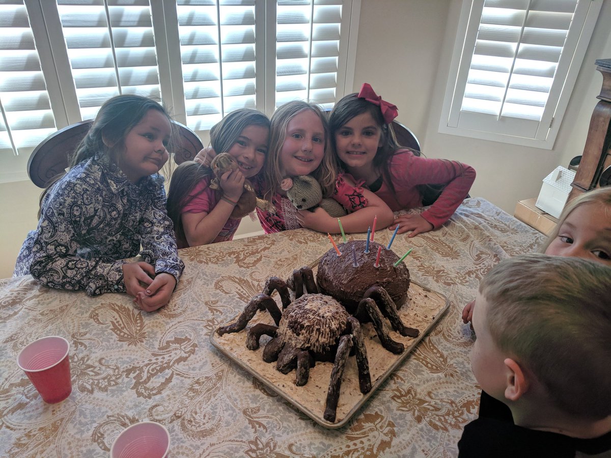 DustiBowling's tweet photo. Birthday party for my 8 year old today, and I was looking forward to posting some hilarious nailed it pictures of our tarantula cake. But it turns out we're awesome at making tarantula cakes! NAILED IT FOR REAL! https://t.co/nAOMEY5JvC