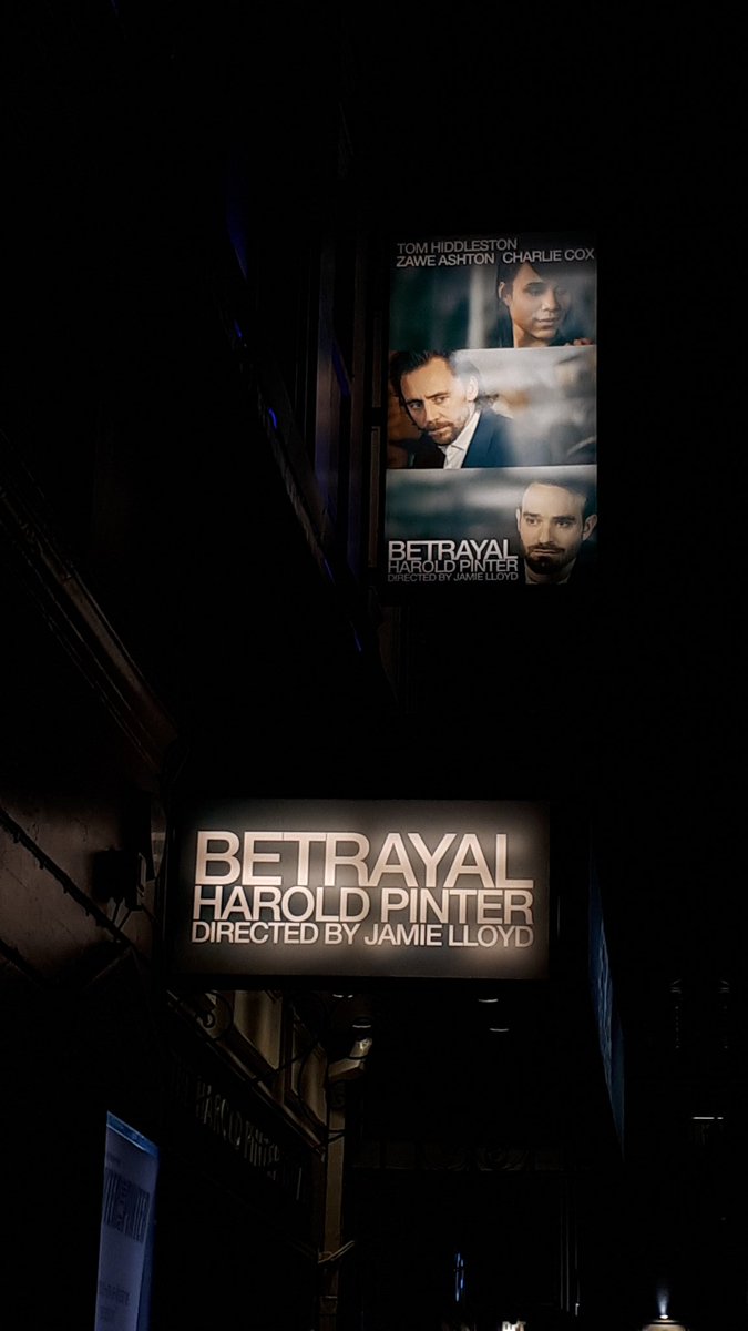 bella6668's tweet photo. Jamie Lloyd's production of Harold Printers masterpiece #Betrayal is extraordinary, profound and jaw dropping. Thank you. Loved it!
@HPinterTheatre @LloydJamie @twhiddleston @JamieLloydCo #pinteratthepinter #tomhiddleston #zaweashton #charliecox https://t.co/d9Ps3XDZ4I