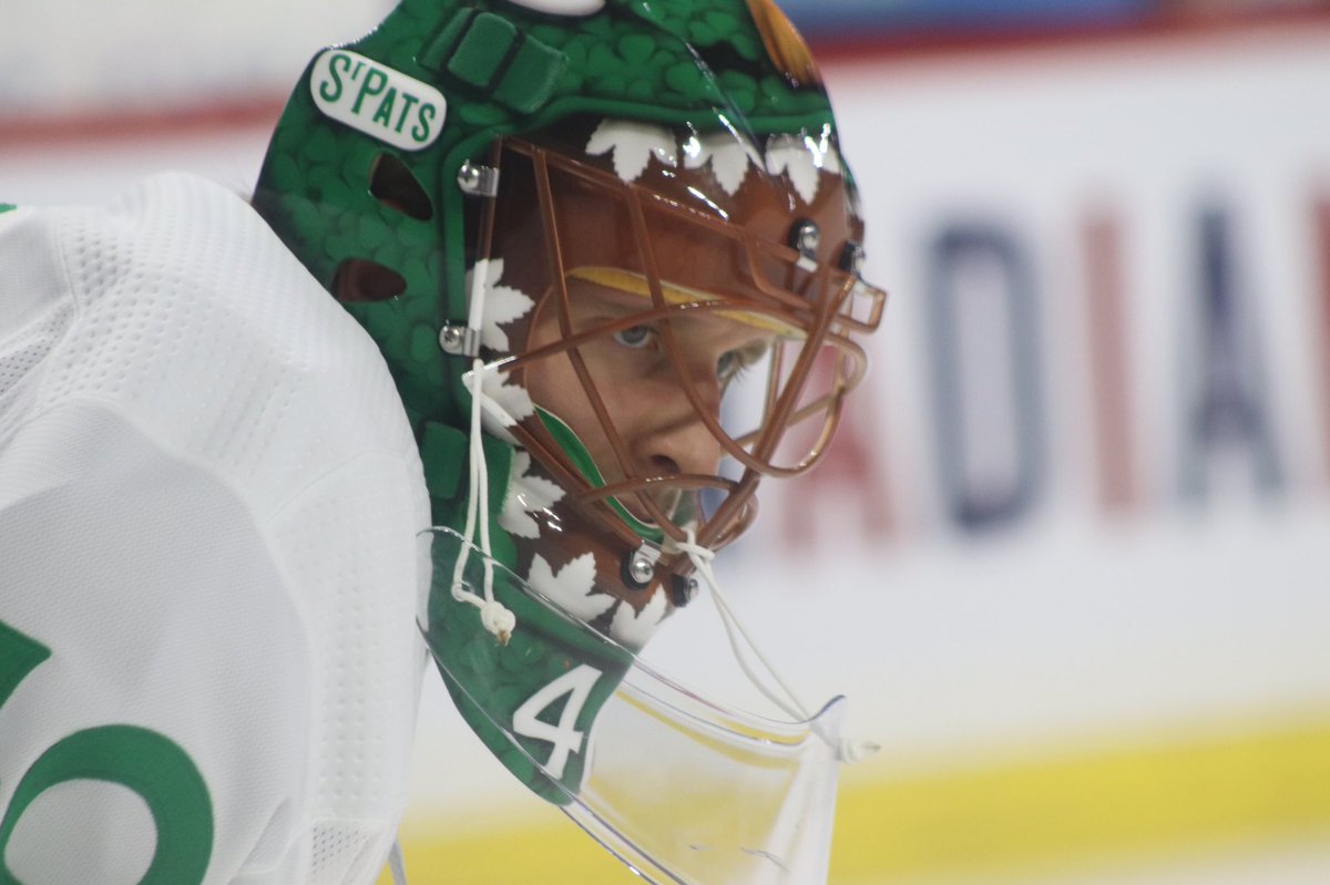 nicoleburns77's tweet photo. .@GSparks40’s #StPats mask is cool. But the back is better. Not sure if someone’s mentioned it, but Garret honours those @HumboldtBroncos lost last year. #NiceTouch https://t.co/pQanT9CMmm
