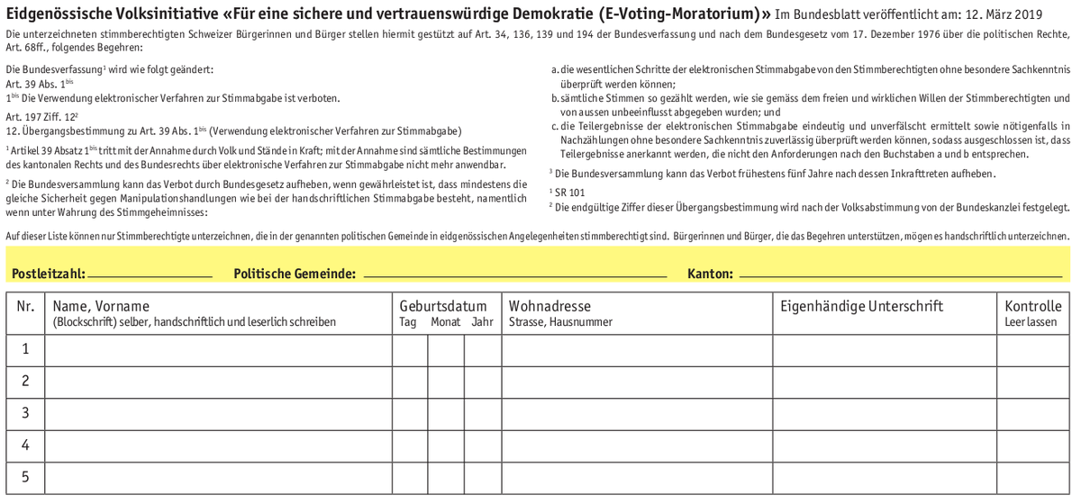 CCC_CH's tweet photo. Cybervoting - die Bögen fürs @eVoteMoratorium sind verfügbar: auch bei @wecollectCH (teildigital ausfüllbar):
▶️ https://t.co/TiJMzfrM4M

PDF direkt (vollhandschriftlich auszufüllen):
▶️ https://t.co/eCVs2yeAxc

#Cybervoting #EVoting #parlCH #CHvote https://t.co/Ap4y4xZcMZ