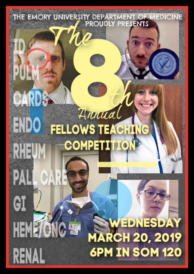 Kimberly D. Manning, MD, MACP (@gradydoctor) on Twitter photo COMING THIS WEDNESDAY 3.20.2019 AT 6PM IN SOM 120. . . The 8th Annual J.Willis Hurst Demonstration of Teaching Excellence: A Teaching Competition Between Fellows! Come learn & cheer on your fave <a href="/EmoryDeptofMed/">Emory Department of Medicine</a> fellows! The lineup is in . . ..but WHO will WIN? #EmoryFTC #BSTMode COMING THIS WEDNESDAY 3.20.2019 AT 6PM IN SOM 120. . . The 8th Annual J.Willis Hurst Demonstration of Teaching Excellence: A Teaching Competition Between Fellows! Come learn & cheer on your fave <a href="/EmoryDeptofMed/">Emory Department of Medicine</a> fellows! The lineup is in . . ..but WHO will WIN? #EmoryFTC #BSTMode