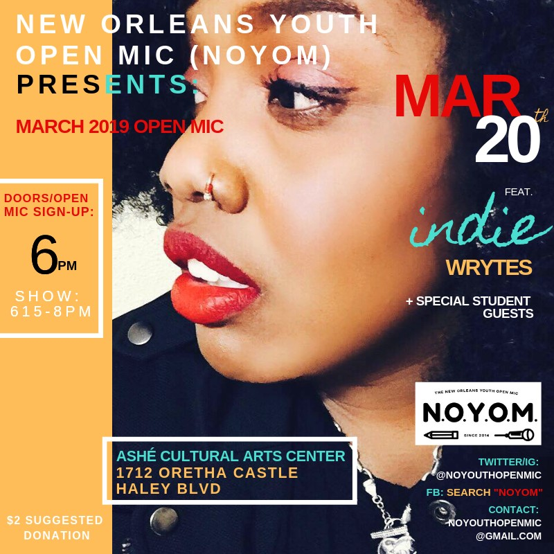 This Wednesday. March 20th. Come hear what the youth of #NewOrleans #NOLA have to say. #spokenword #spokenwordpoetry #youthvoice <a href="/noyouthopenmic/">NOYOM</a>