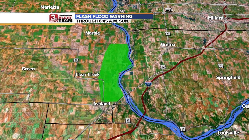 FLASH FLOOD WARNING: A Platte River levee has failed just north of Ashland, Nebraska in Saunders County. Move to higher ground NOW if in this area! <a href="/3NewsNowOmaha/">KMTV 3 News Now</a>