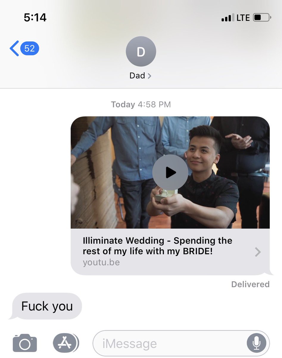 BarIlliminate's tweet photo. I showed my dad my wedding video.. here’s his reply 😂 https://t.co/VG1kQMbkmg