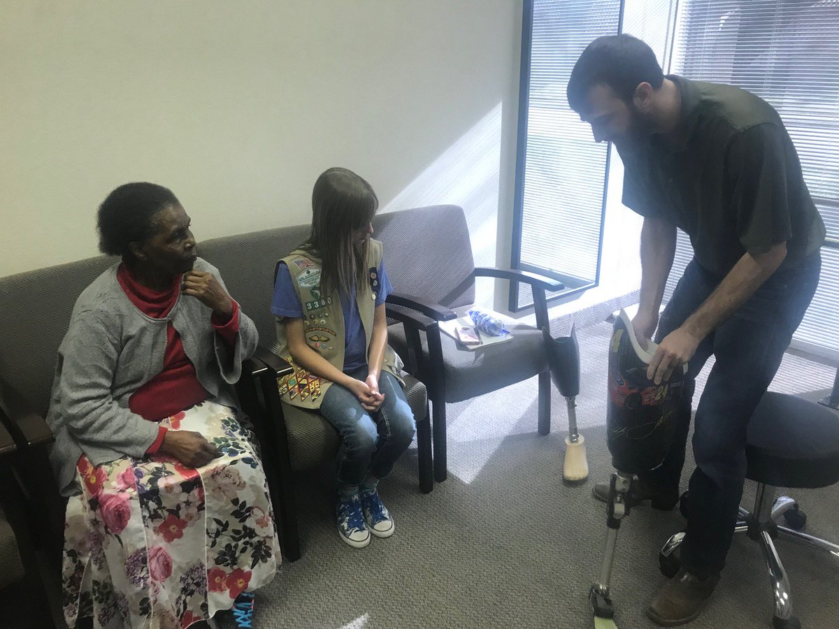 GSAmeliaM's tweet photo. Learned lots about prosthetics at Baker Orthodics and Prosthetics and got to meet the amazing Eunice Agoki. She's going to share her amputation story and how the @Prosthetic_Org helped her get a new leg next weekend at a #GirlScouts badge event I'm leading next week. https://t.co/cwuiwySowk