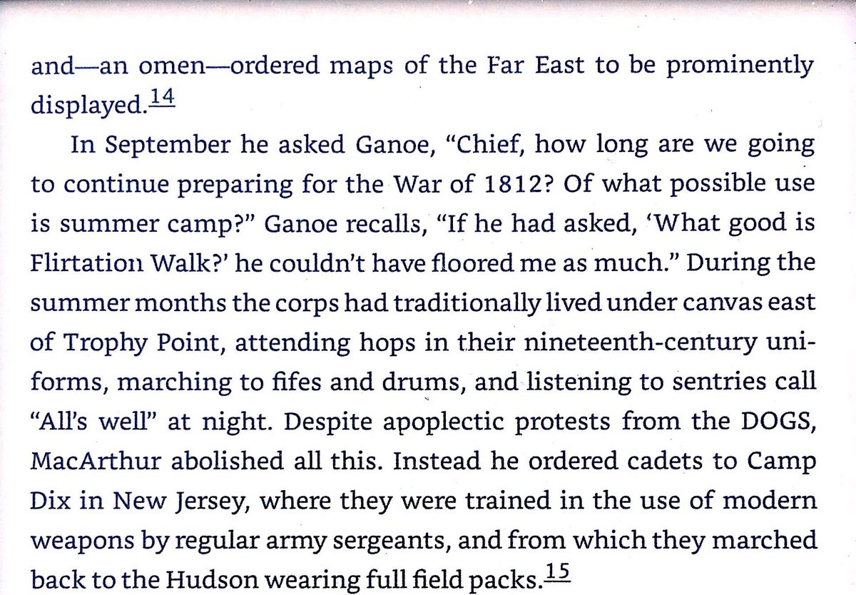 Modernization of military education curriculum. MacArthur supported poor Billy Mitchell.