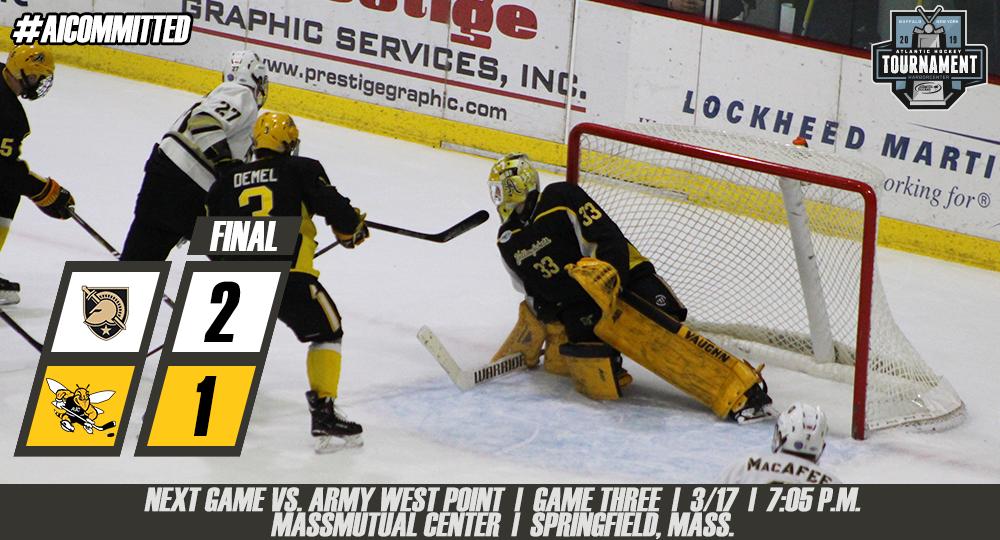 AIC_Hockey's tweet photo. FINAL: Army hangs on. We'll see you tomorrow at the @MM_Center for Game 3. #AICommitted https://t.co/6Vwq9qr9pS