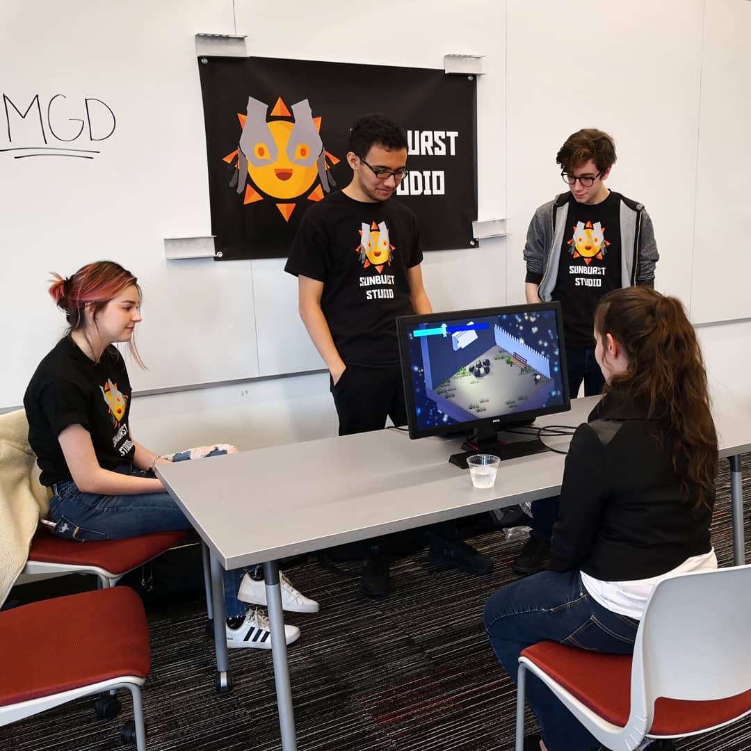 SunburstStudio_'s tweet photo. Had a blast representing the IMGD department and displaying our game at the CS 50th Anniversary Celebration! ☀️

#gamedemo #gamedevelopment #gamedev #devgroup #imgd #sliptimesleuth https://t.co/TzSbNuD8Qg