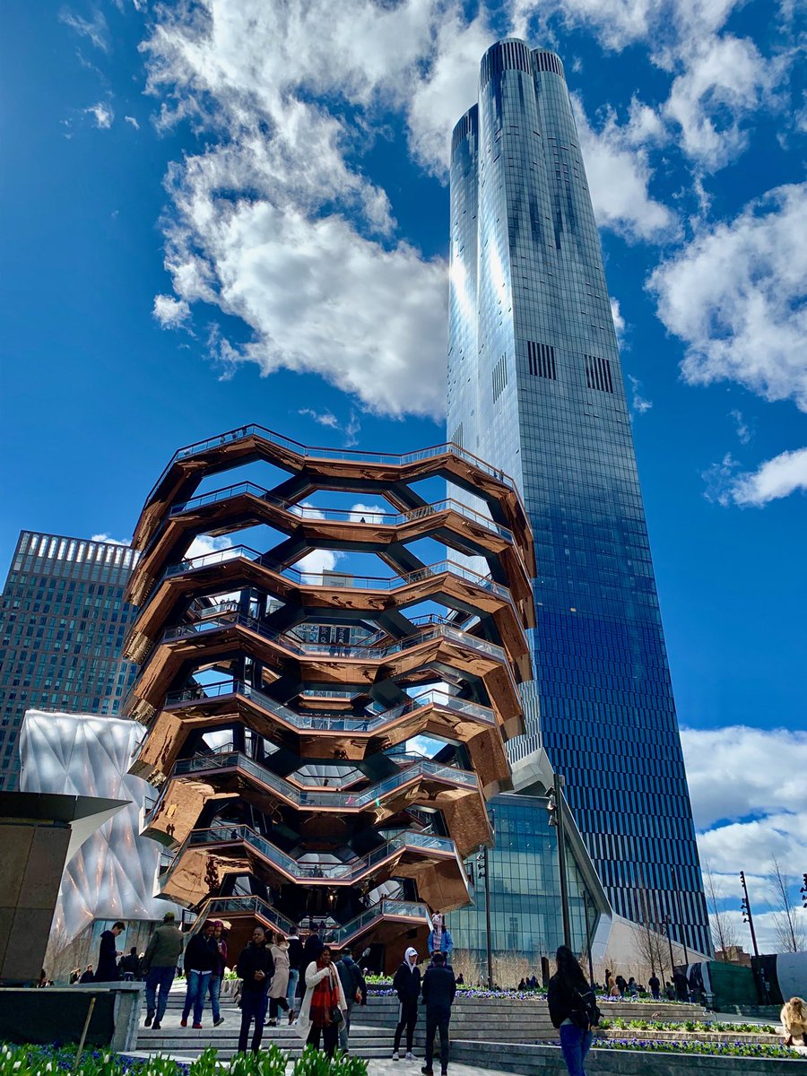 BEOPENFUTURE's tweet photo. Designed by Thomas Heatherwick and Heatherwick Studio, a giant honeycomb-like sculpture the Vessel have just opened in New York. The Vessel is made up of 154 interconnecting flights of stairs. 
https://t.co/kWz7HEzCWy https://t.co/I6KdIvAWZR