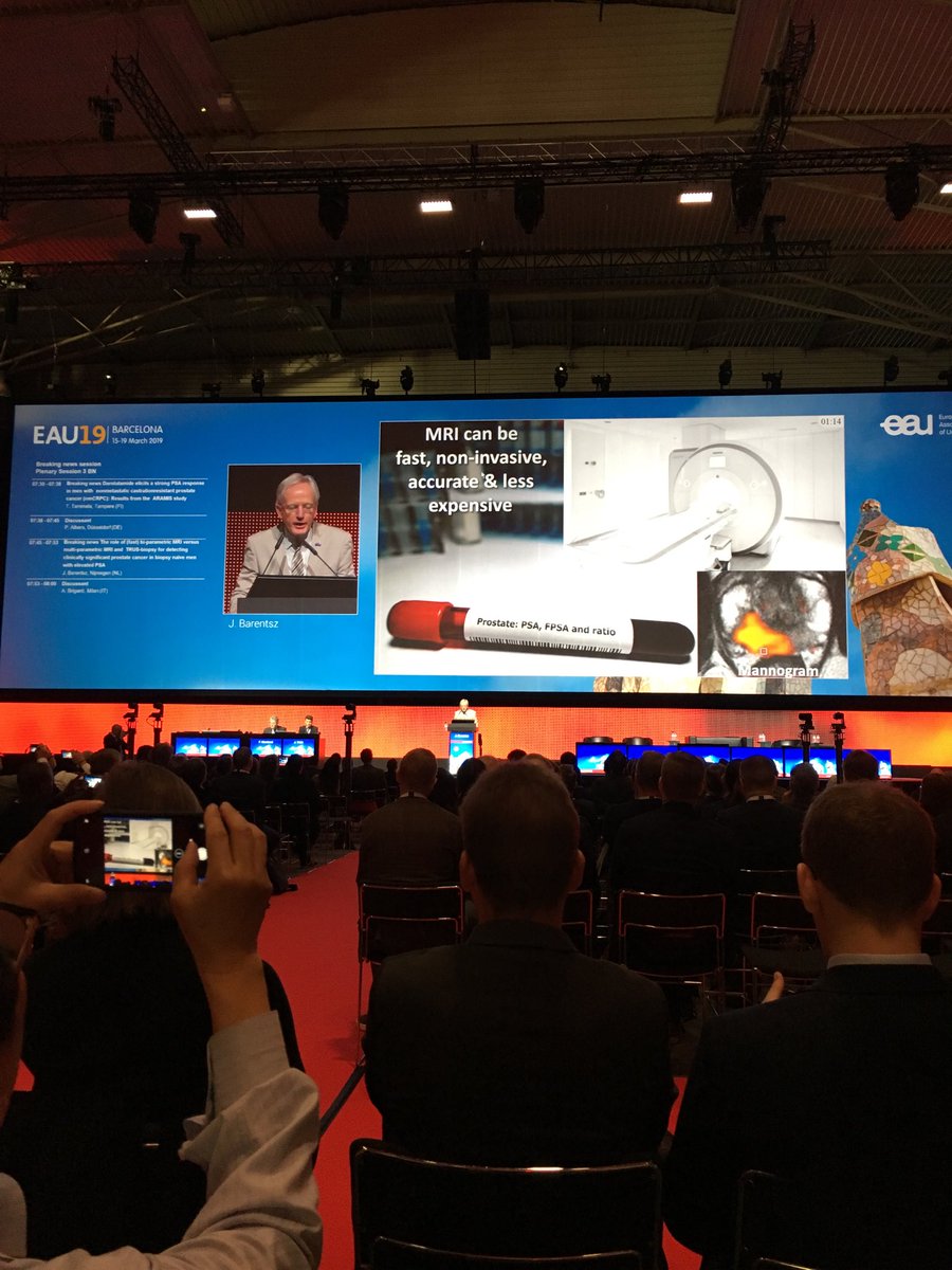 Breaking news session. ⁦@JelleBarentsz⁩ concludes that fast bpMRI is accurate & less expensive in a detection setting. 2019-RIP contrast. #Earlybird #EAU19 ⁦@Uroweb⁩ ⁦@mrsprostate