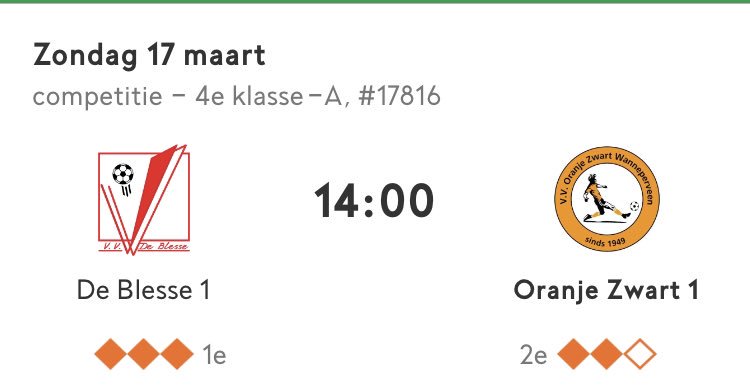 VVOranjeZwart's tweet photo. MATCHDAY

Vanmiddag spelen we tegen koploper @vvdeBlesse1 voor de tweede periodetitel. Kom de jongens allemaal aanmoedigen!💪 https://t.co/ZupmkCBOTX