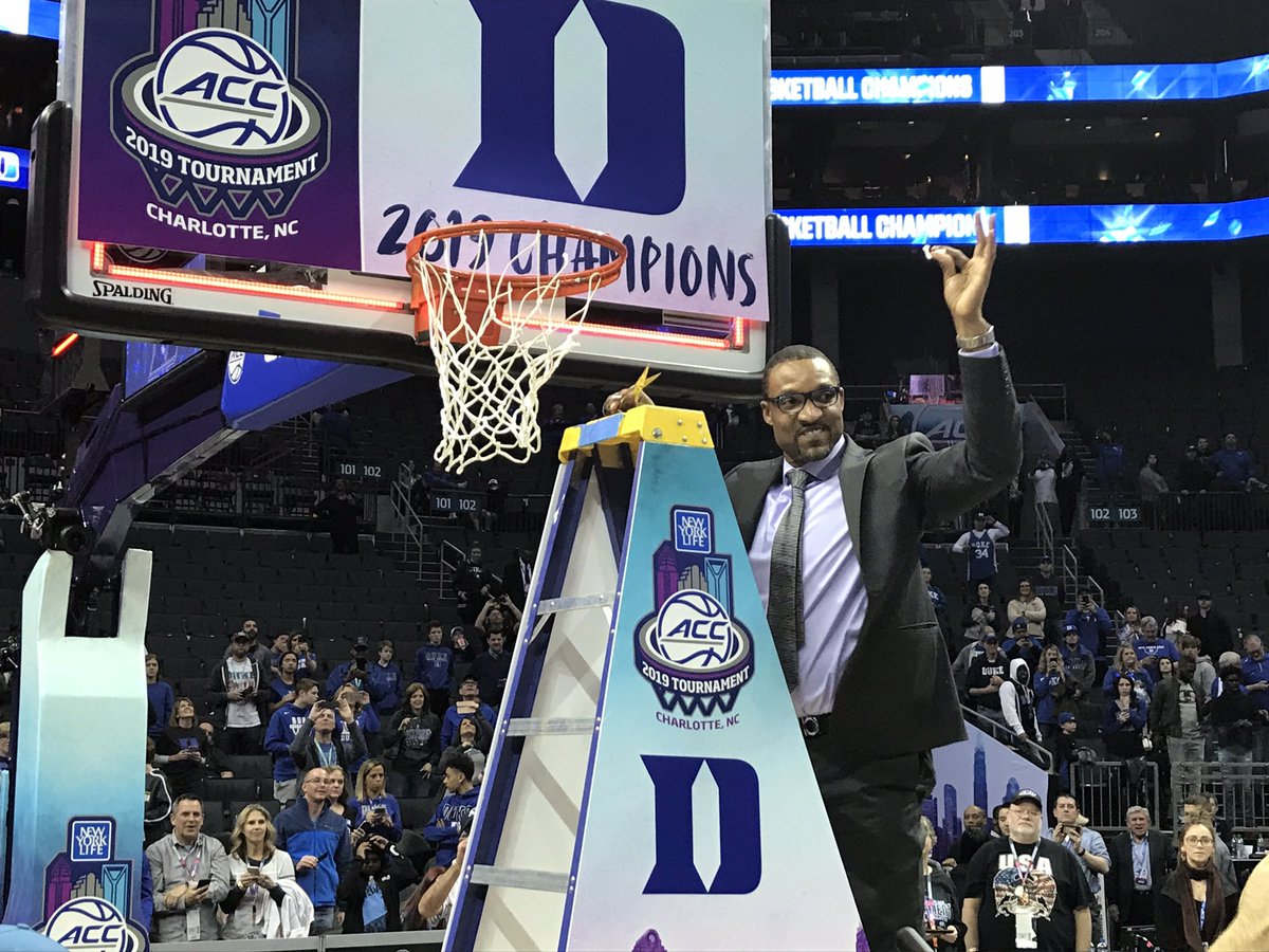 dukebasketball's tweet image. The coaching staff and managers are taking care of the other net.
