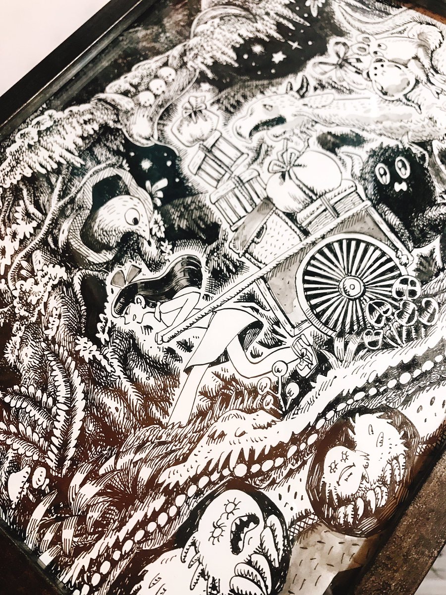 二人展『引っ越し』本日も19時30分までです。
明日明後日はお休みです！

こちらは夜逃げ的な引っ越しの絵。 