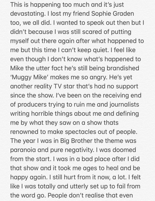 I&rsquo;m so saddened to hear about Mike Thalassitis. Another person it was too late for and wasn&rsquo;t helped