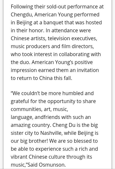 "Additionally, a relationship has been formed in the U.S. with Trisha Lum and Nickie Lum Davis of TriNick Entertainment, Marvin Baker of Cafe Nashville and BGTV Direct who will continue to bring American music of all genres like Blue Grass, R&B, Pop, and Hip Hop to China."