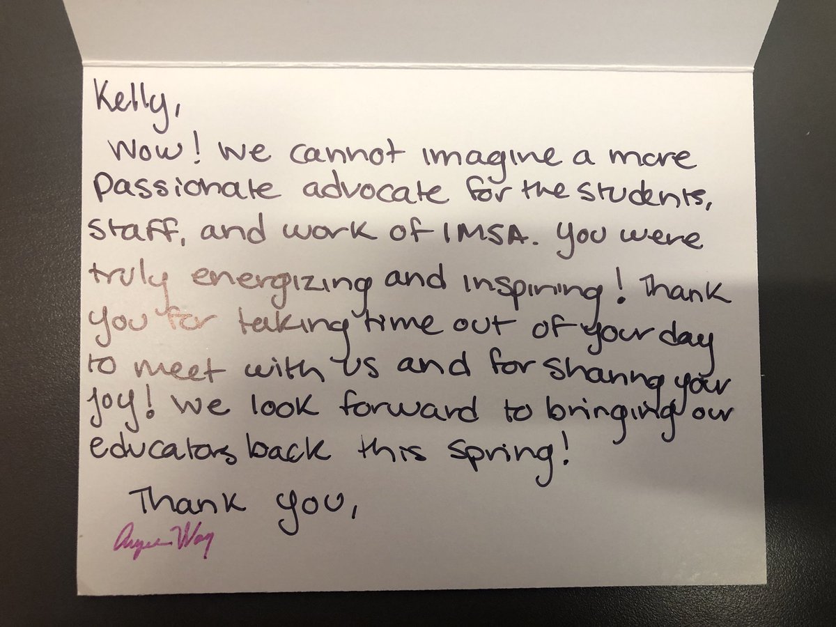 drkellypage's tweet photo. Thank you for visiting @IMSA_ and learning about @IMSAInnovation @CICS_schools ... I was touched to get your card and look forward to connecting more with you in the Spring! #IMSALeaders #LearningTogether #Sharing for #Socialimpact 💗 https://t.co/OM2fZdvpZO