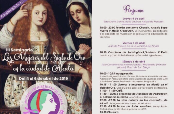 juliaperez599's tweet photo. El Seminario #MujeresdelSiglodeOro tiene como objetivos, dar a conocer aquellas mujeres que fueron protagonistas activas de la vida cultural de los siglos XVI y XVII.
Resignificar el papel que la historia contada en masculino universal ha reservado para las Mujeres.
#Hestory https://t.co/W9Rrb0cczI