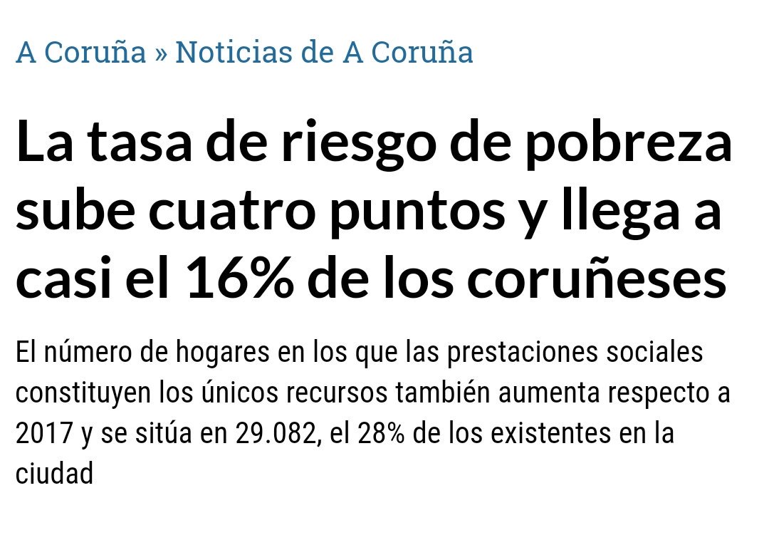 La tasa de riesgo de pobreza sube un 30% en A #Coruña #CuestionDeDesconfianza #Coruñaestáparada