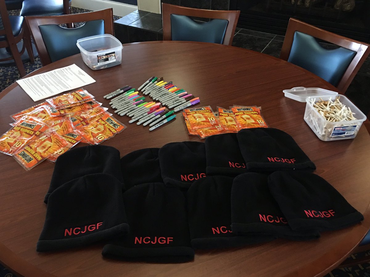 NCJGF's tweet photo. Happy St Patrick’s Day from round 2 at UNC Spring Championship. Chilly morning means knit hats and hand warmers. https://t.co/6gvlw8xCCm